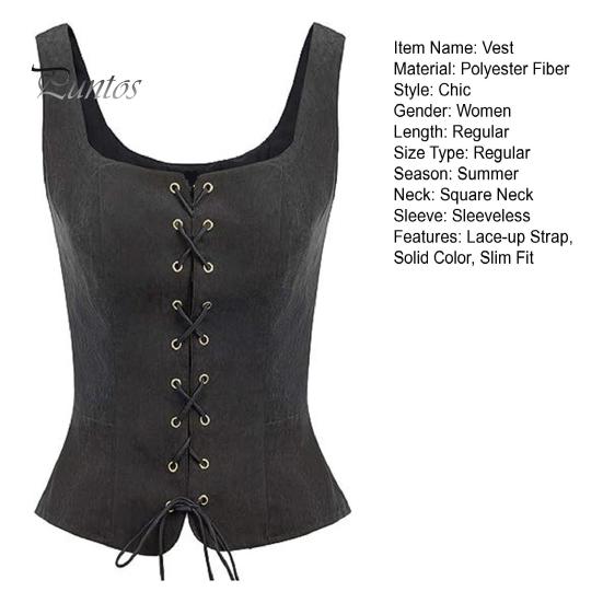 Женский жилет на шнуровке Ренессанс Vinatge с квадратным вырезом без рукавов Средневековый приталенный однотонный топ для косплея на Хэллоуин