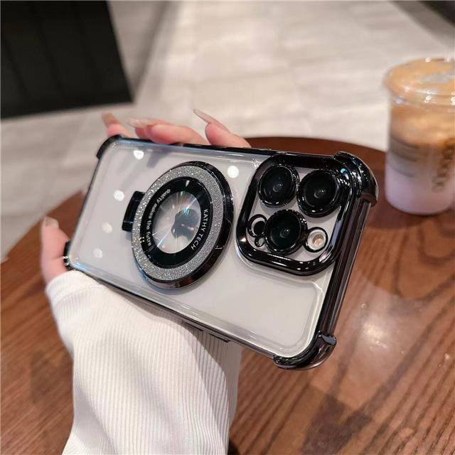 Для iPhone 16E 16 Pro Max Роскошная подставка-держатель со вспышкой Гальванизированная рамка Чехол для телефона Для iPhone 11 12 13 14 15Plus Защитная крышка для объектива
