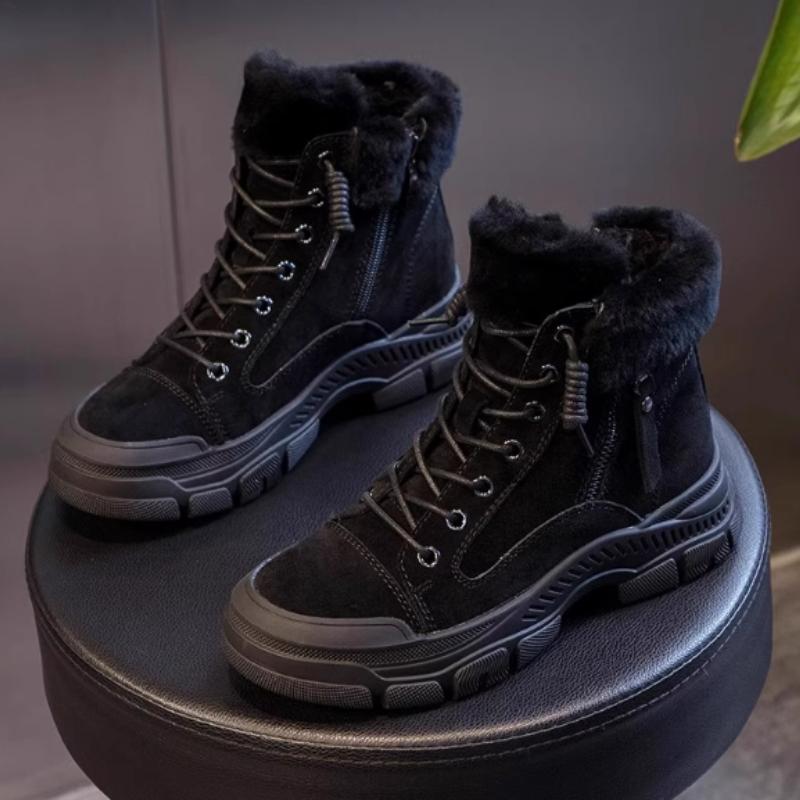 Модные Уютные Теплые Плюшевые Ботильоны Женские Модные На шнуровке С боковой молнией Дизайнерские Ботинки Зимние Повседневные На толстой подошве Снежные ботинки Zapatos De Mujer