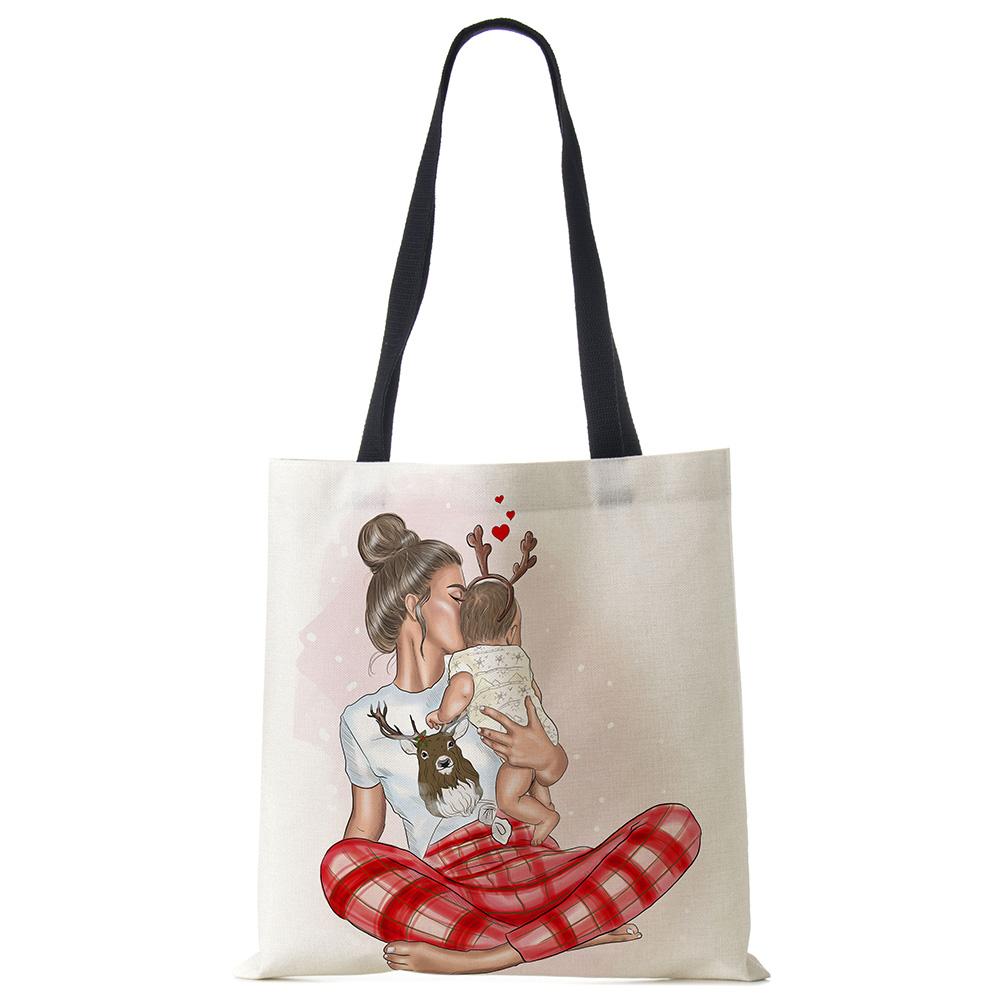 Милый мультфильм супер мама принт льняная большая сумка многоразовые сумки на плечо мама и ребенок складные женские повседневные сумки женские тканевые сумки