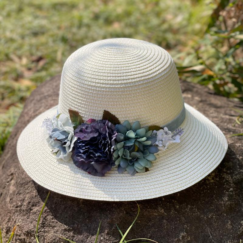 Handmade flower straw hat children summer outdoor sun hat new seaside vacation beach hat women