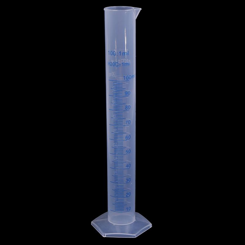 Измерительный цилиндр на 100 мл. Измерительный цилиндр с синей шкалой, устойчивый к кислотам и щелочам.