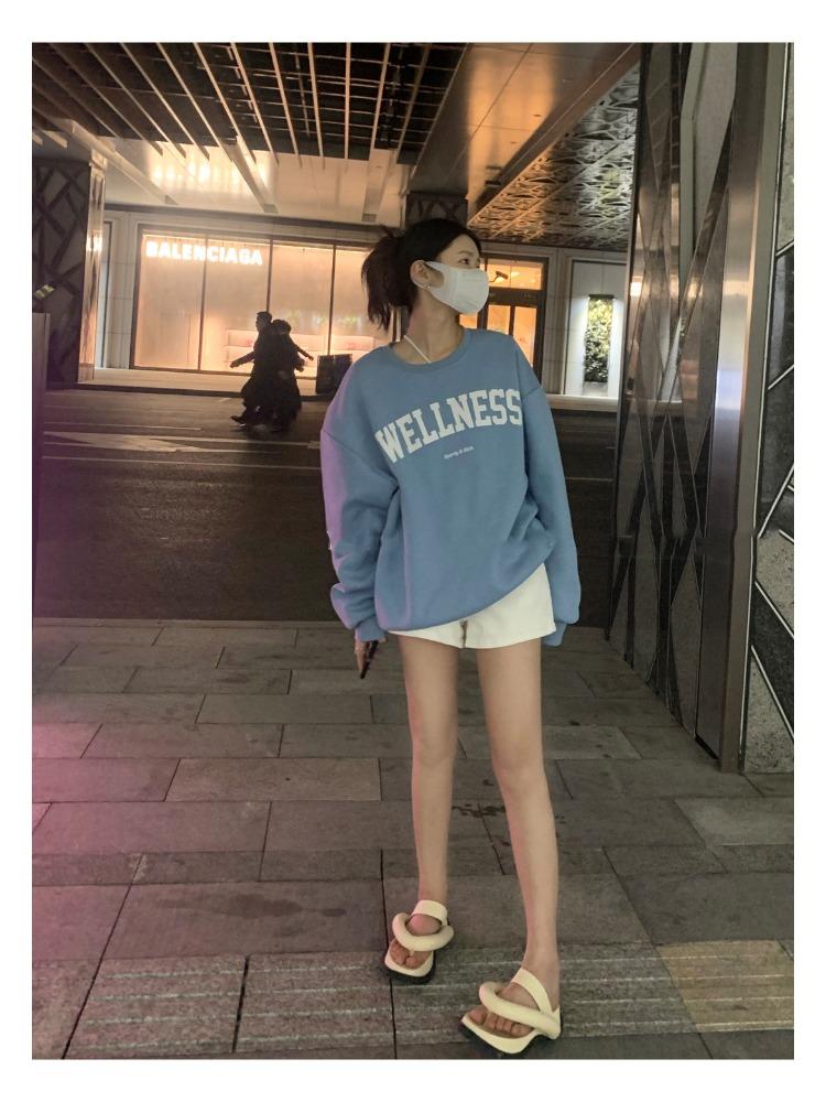 Мягкий свободный повседневный свитшот женский осенне-зимнее пальто с круглым вырезом и длинными рукавами, базовая рубашка, топы, модный ретро-универсальный свитшот