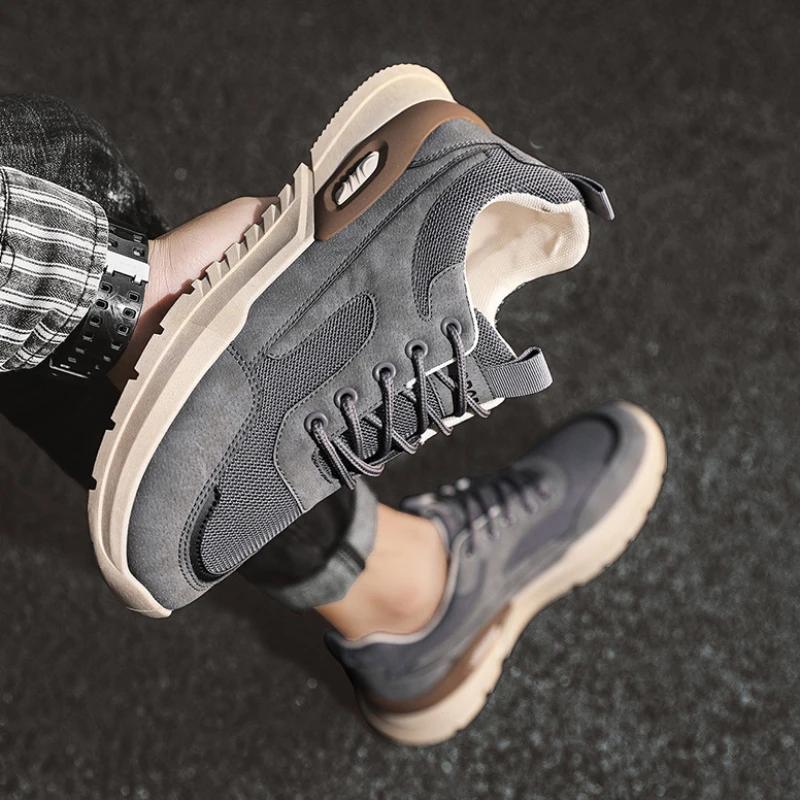 Мужская повседневная спортивная обувь, легкие и дышащие кроссовки, модные мужские замшевые теннисные туфли на толстой подошве для мужчин