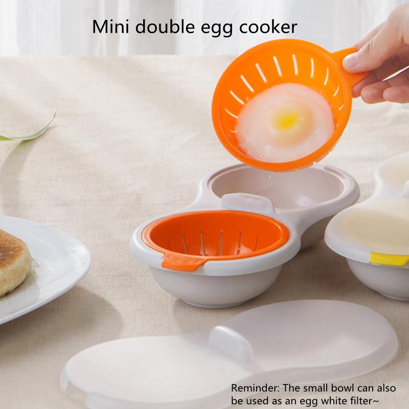 1Pcs Mini Double Egg Cooker Creative Tableware Microwave Oven Egg Steamer Double Layer Steam Egg Bowl with Lid Kitchen Gadgets