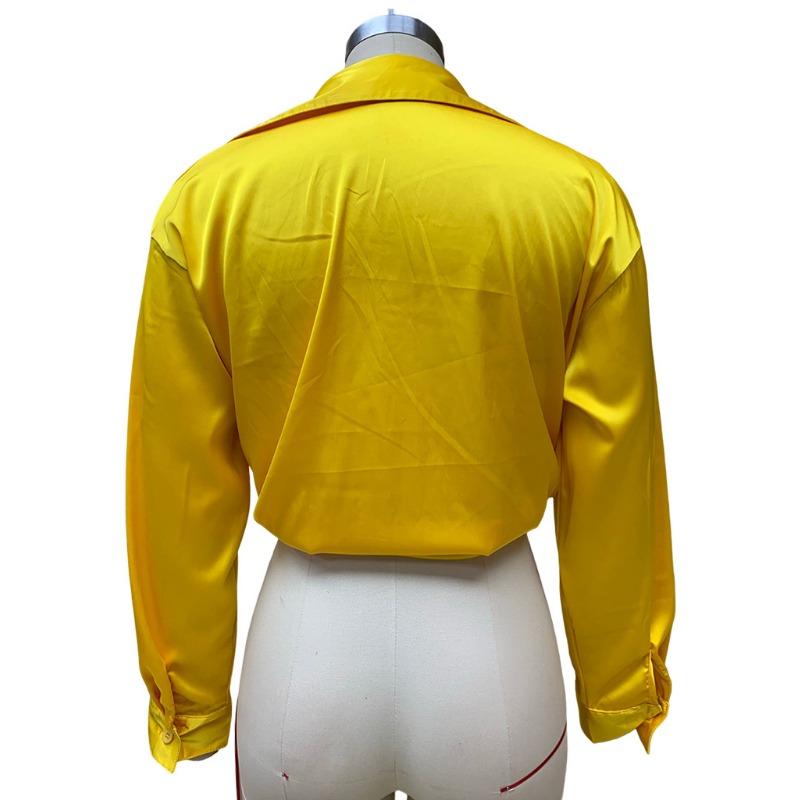 Плюс размер, весенне-осенняя женская модная темпераментная рубашка с лацканами и длинными рукавами, короткие женские топы