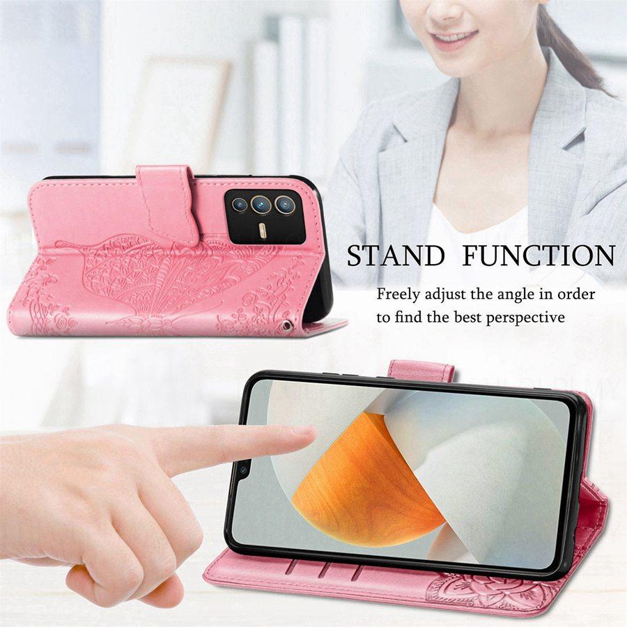 Кожаный чехол-книжка с узором «бабочка» для Vivo Y15S Y33S Y53S Y19S OPPO A57S A54S A77S A53S Realme C25S C30S C21Y C25Y Find X3 Pro X5 Lite Cover