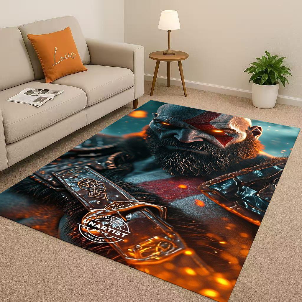 Коврик Игровой God of War Kratos Мультяшный Геймерский Гостиная Нескользящая Зона Мягкий Ковер для Спальни Игровой Комнаты Дивана, Легко Чистящийся Домашний Придверный Коврик