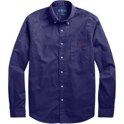 Polo SS24 Рубашка мужская хлопковая однобортная с длинным рукавом и вышивкой логотипа Pony темно-синяя 710798164-005