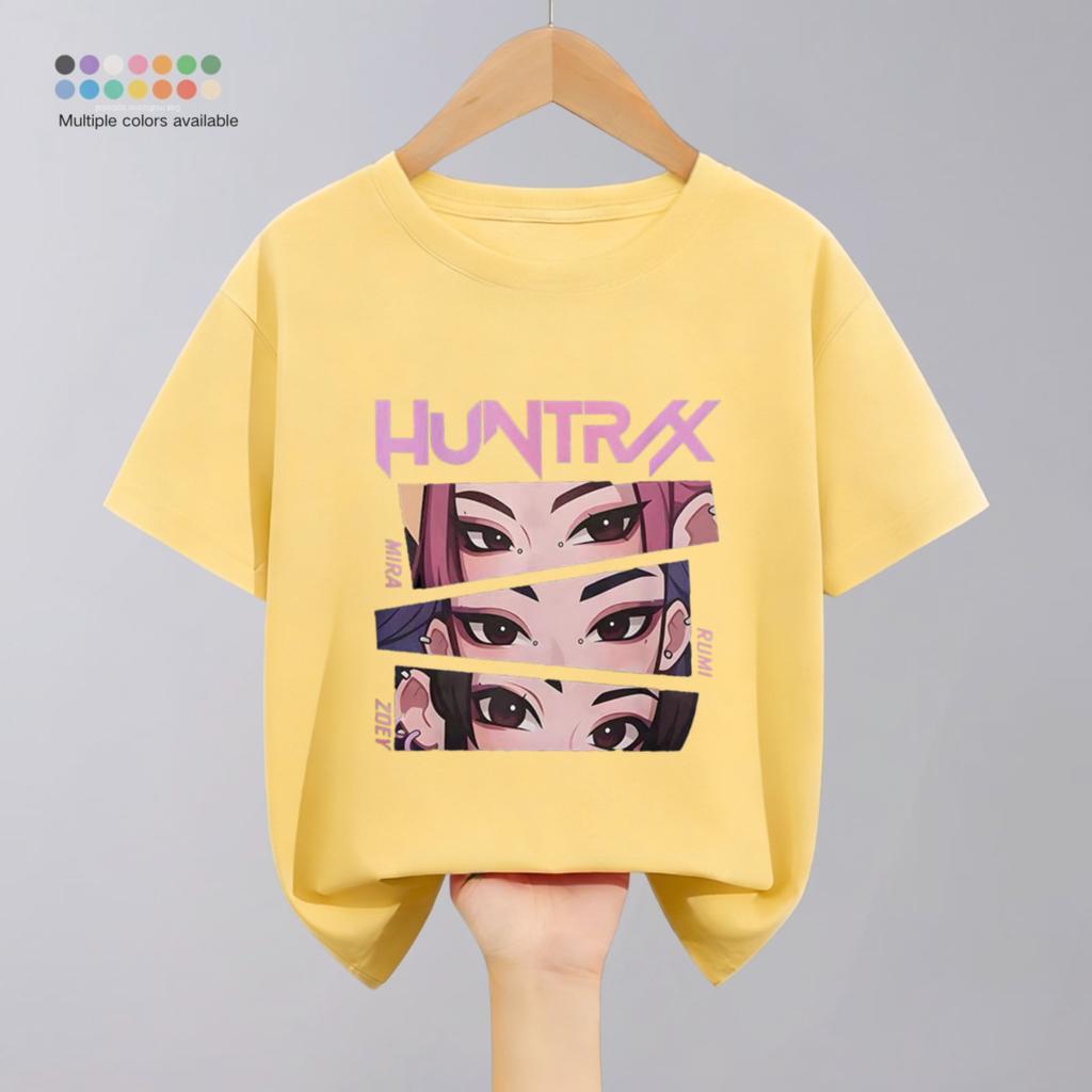 Летняя новая модная детская футболка с принтом мультяшной группы Hunter для девочек, короткий рукав, круглый вырез