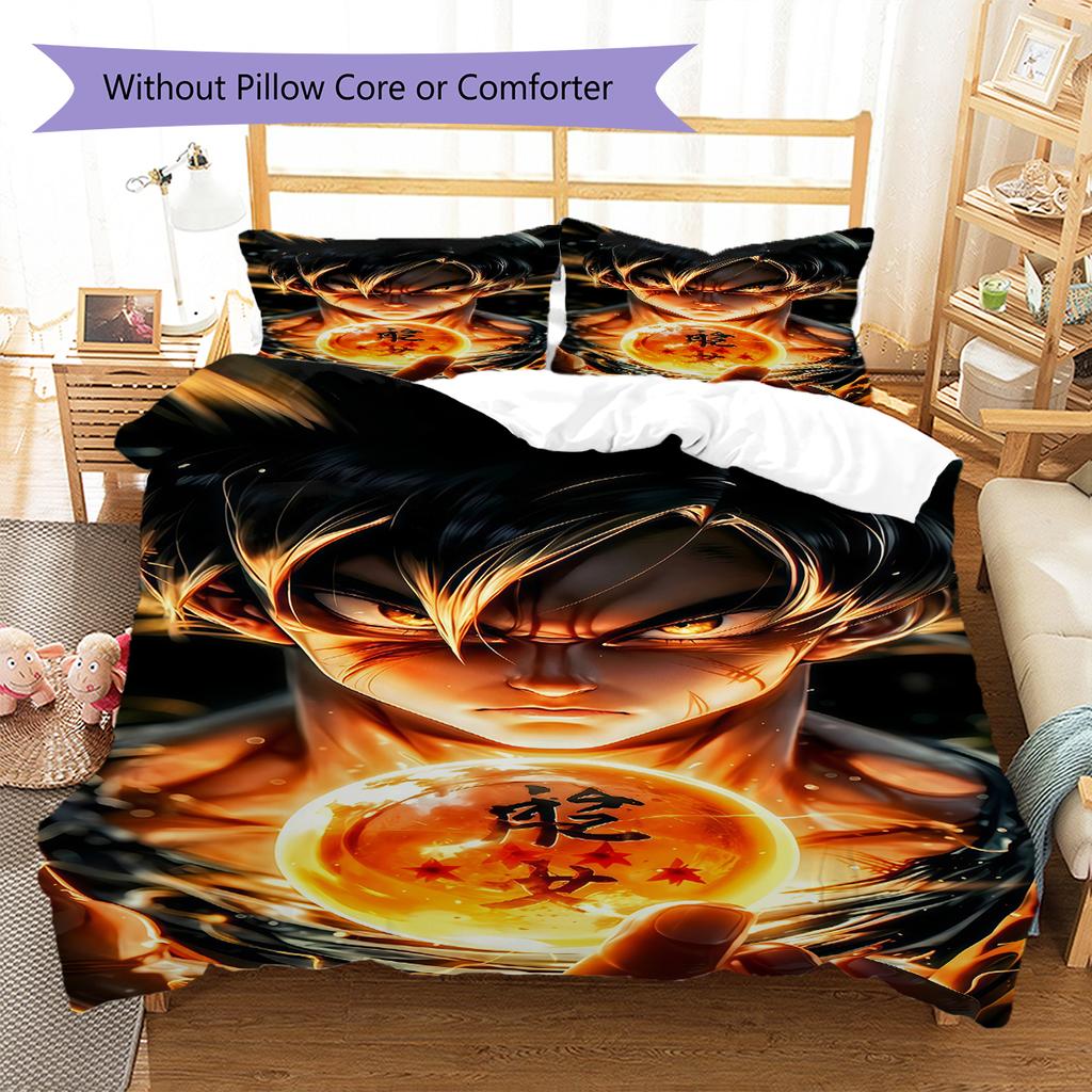 Постельное белье с узором Сон Гоку, Комплект с одеялом, Пододеяльник, Наволочка, Домашний подарок на день рождения (1 пододеяльник + 2 наволочки, без наполнителя)