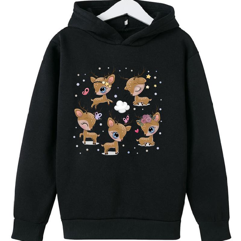 2025 Популярная Рождественская Повседневная Толстовка для Детей с Принтом Оленя, Спортивная одежда для Девочек с Длинным Рукавом, Удобный и Универсальный Топ