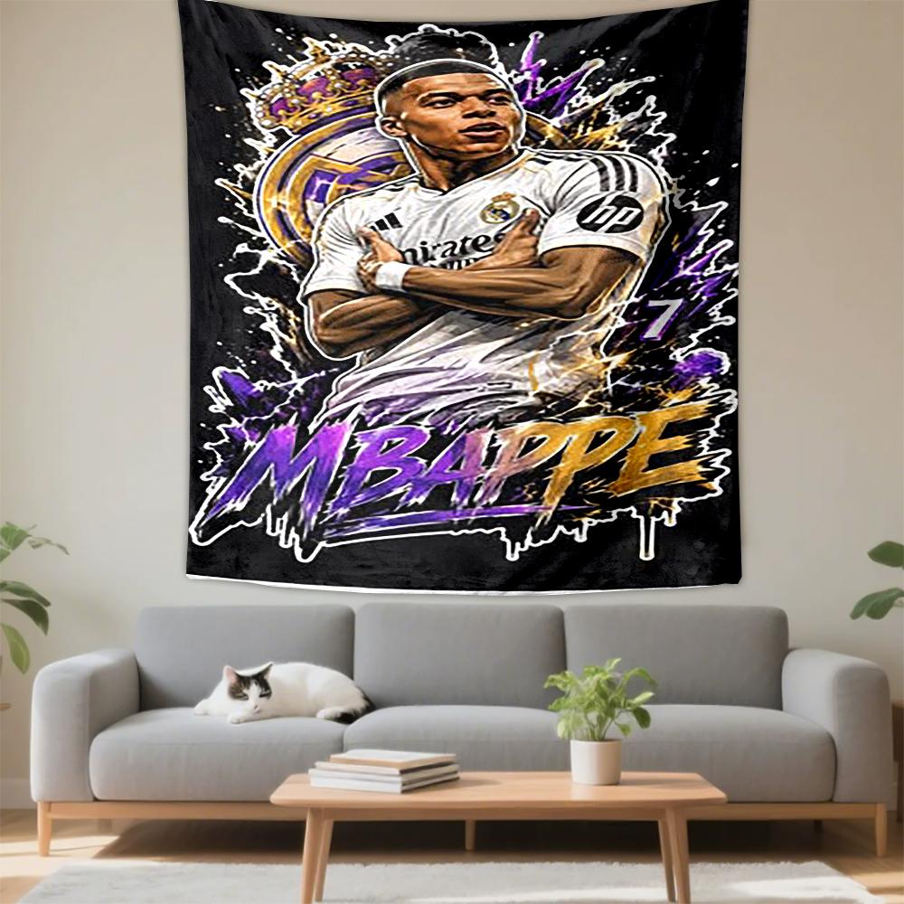 Mbappe Real Madrid jersey crown graphic artwork Patterned tapestry for bedroom and living room home decor sofas