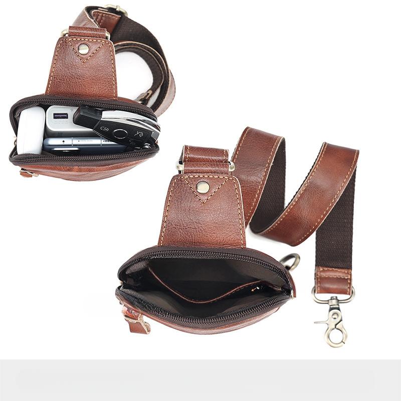 Men's Cowhide Chest Bag Fashion Chest Bag Men's Casual Crossbody Bag Simple Shoulder Bag Genuine Leather Chest Bag