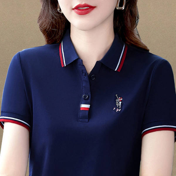 Новая летняя футболка-поло с лацканами для женщин, летняя свободная повседневная футболка с коротким рукавом для мам, большой размер