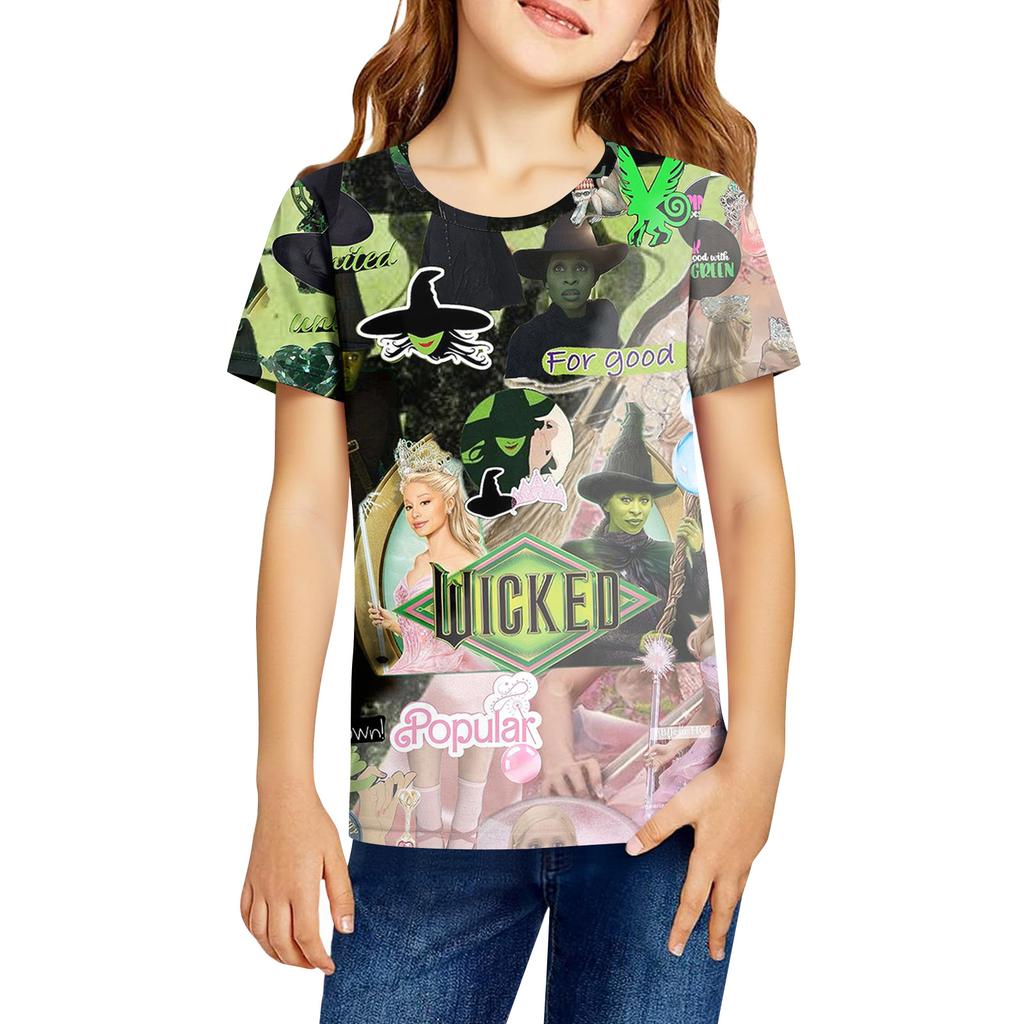 Fashionable Round Neck Short Sleeve Work Clothes Printed Tops For KID Summer Tops