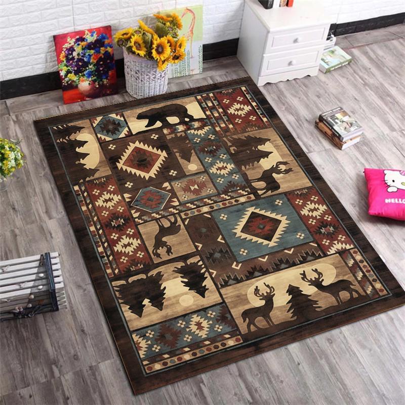 Bohemian Tribal Area Rug with Geometric Pattern, Vintage Red Large Carpet for Living Room Bedroom Home Decor, Non-Slip Soft Floor Mat