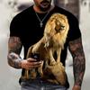 Fashion Lion Men 3D Printed Casual Short-sleeved T-shirt Trend Casual Fun Cool Round Neck Short Sleeve Tees