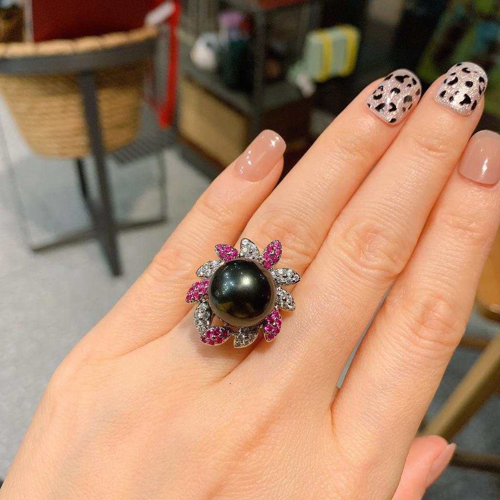 Австралийский жемчуг Fritillary, слегка украшенный красными бриллиантами, модное кольцо, регулируемое кольцо