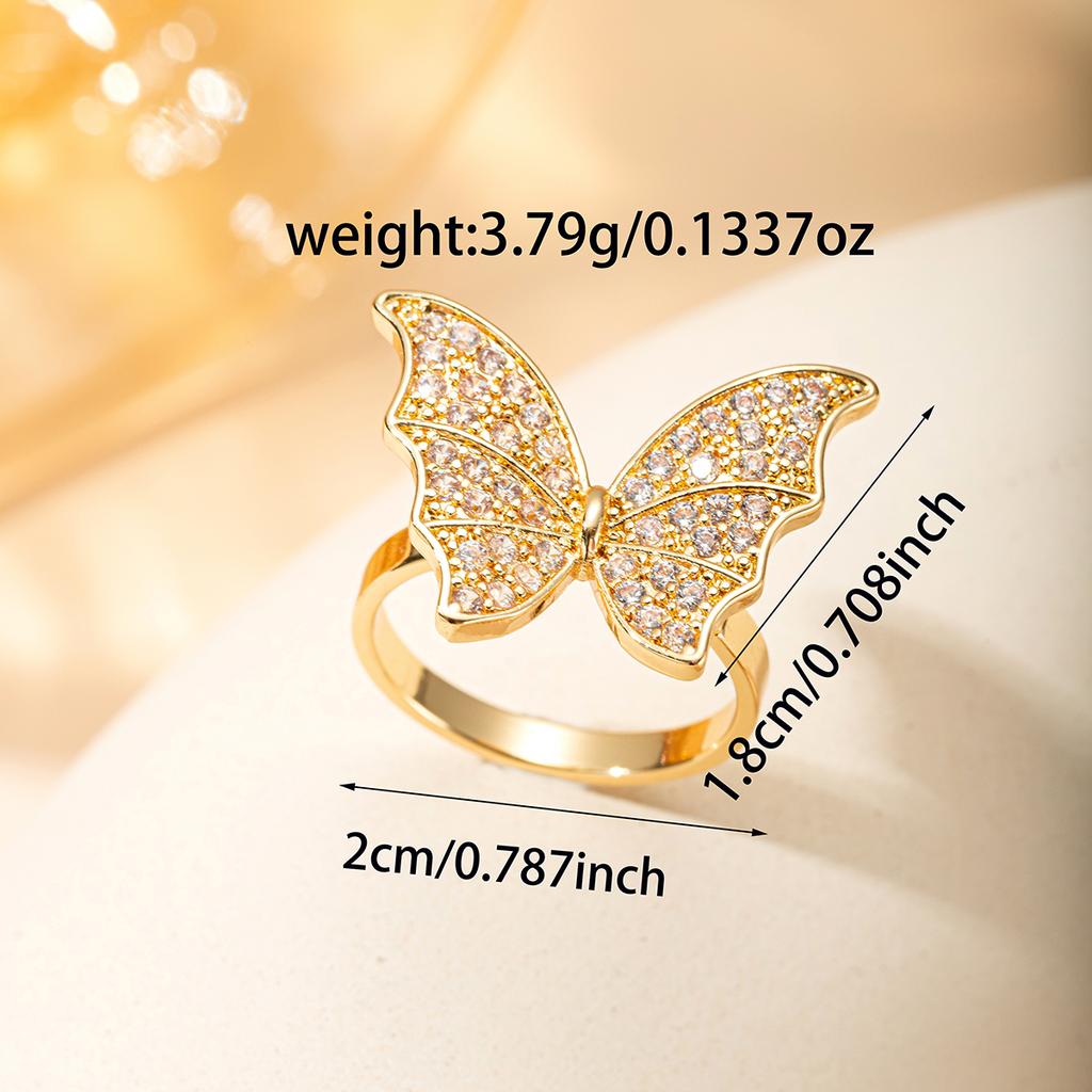 Gold Plated Butterfly Ring For Women Full Paved Zircon Crystal Animal Open Rings Trendy Party Jewelry Gift