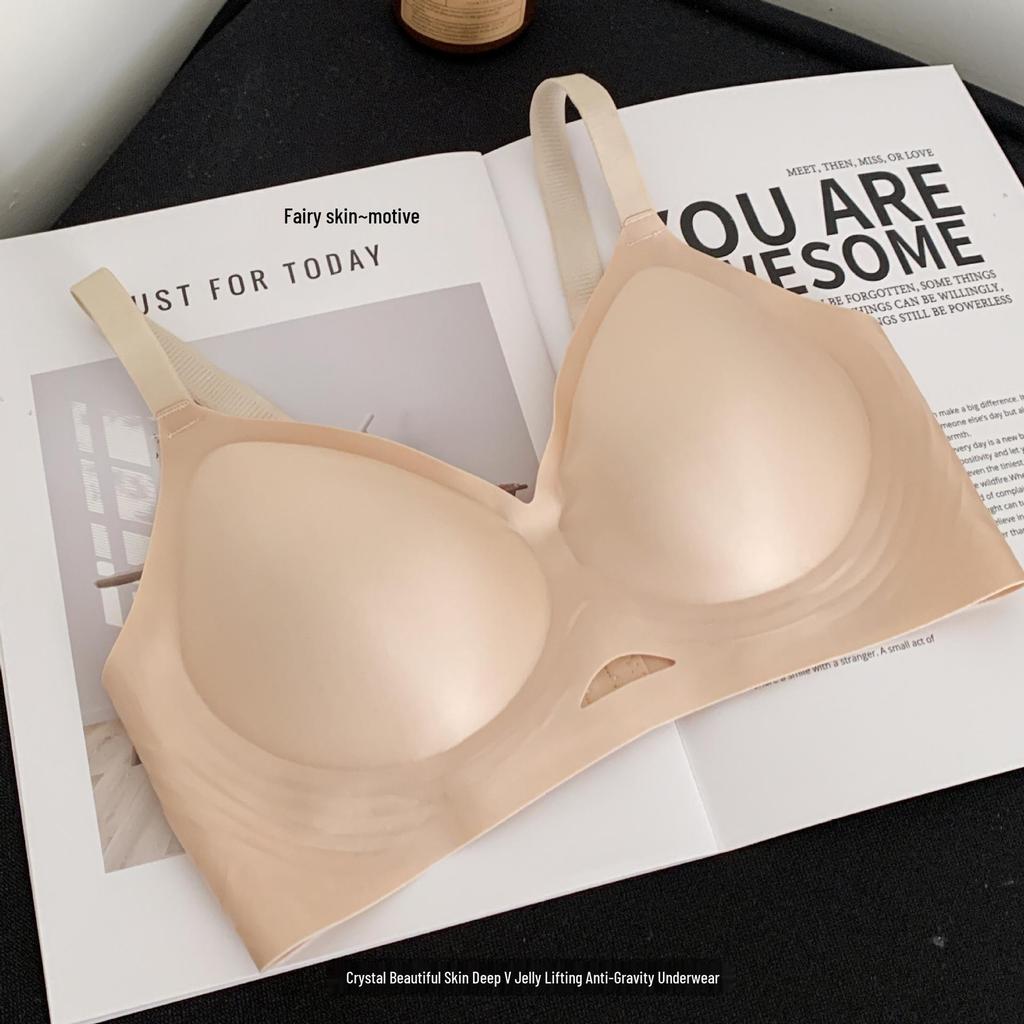 Желейный Мягкий Бесшовный Тонкий Бюстгальтер из Ледяного Шелка для Женщин - Поддержка Маленькой Груди, Предотвращение Провисания, Без Косточек, Собирающий Стиль