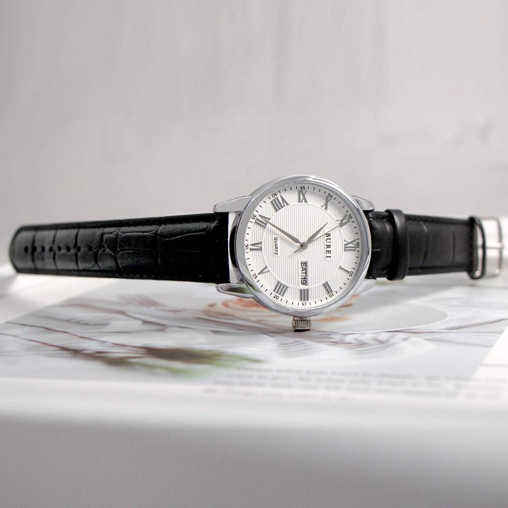 Часы BUREI, кожаные, популярные, брендовые, аналоговые, с римскими цифрами, простые, водонепроницаемые, стильные, деловые, серебристо-белые, мужские, мужские