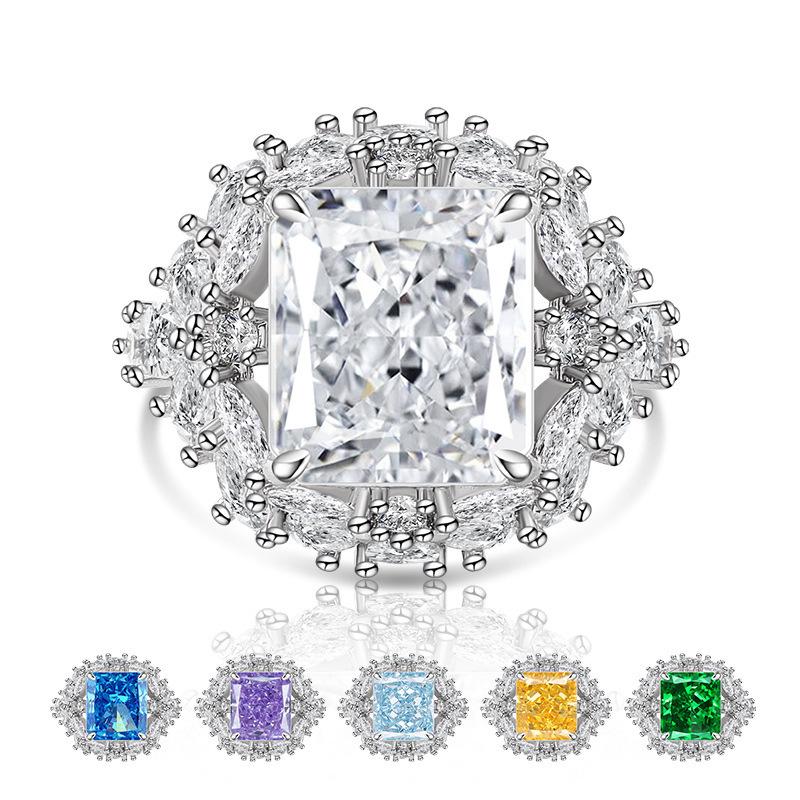 Luxury Elegance 925 Sterling Silver Fire Ice Flower Cut High Carbon Diamond Ladies Ring Wedding Anniversary GiftGood product