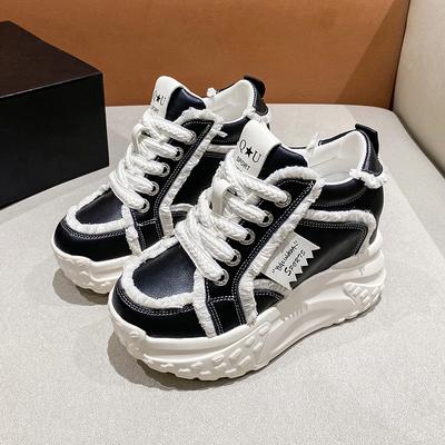 Модные массивные кроссовки женские осенние на шнуровке на платформе спортивная обувь 8 см толстая подошва на высоком каблуке женские кожаные кроссовки женщина