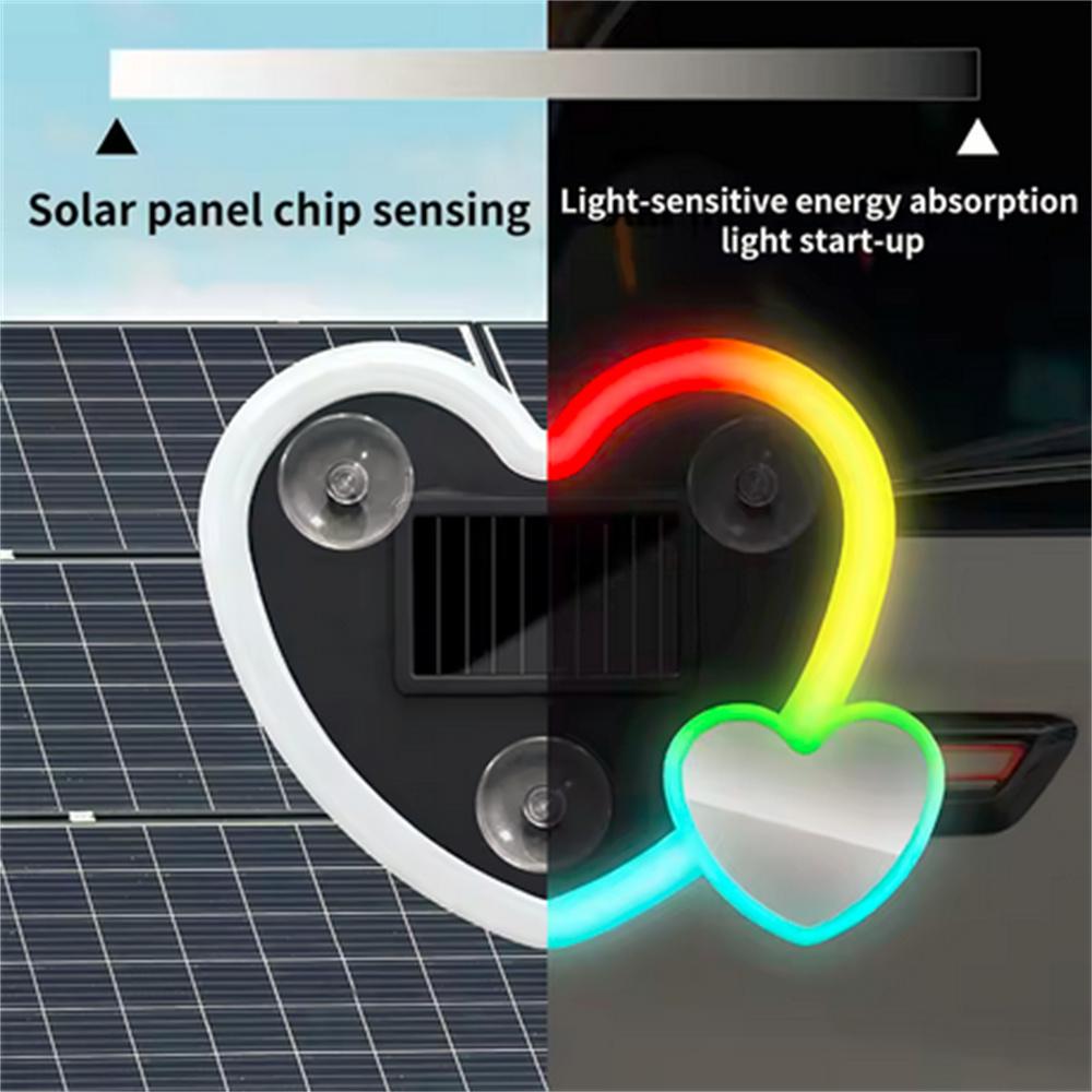 Car Solar Energy Double Heart-Shaped Atmosphere Lamp Triangular Window Peach Hear Lamp Colorful Flow