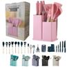 19-Piece Silicone Kitchen Utensil Set: Cooking Spoons, Spatulas, Knives & Storage Bucket with Wooden Handles, Non-stick.