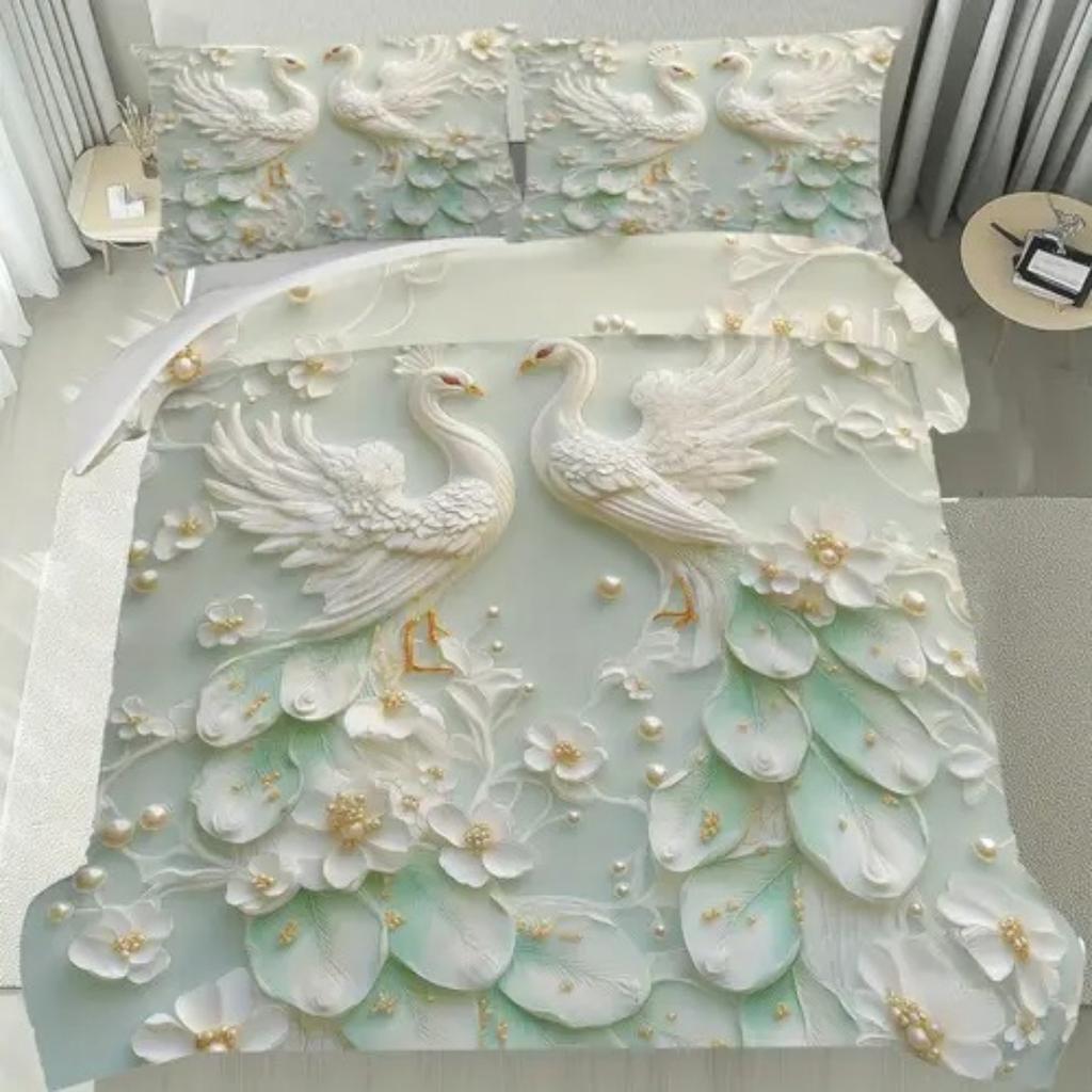 Цвет света Элегантный Белый Лебедь Пододеяльник Размер Квин Кинг Лебедь Жемчуг Комплект Постельного Белья Универсальный для Четырех Сезонов Украшение Комнаты Роскошь