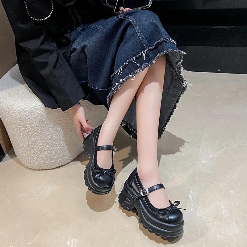 Модные 8,5 см новые осенние кроссовки на толстой платформе с бабочкой, женские туфли-лодочки в стиле панк с толстой подошвой, нескользящие, для ходьбы, повседневные туфли