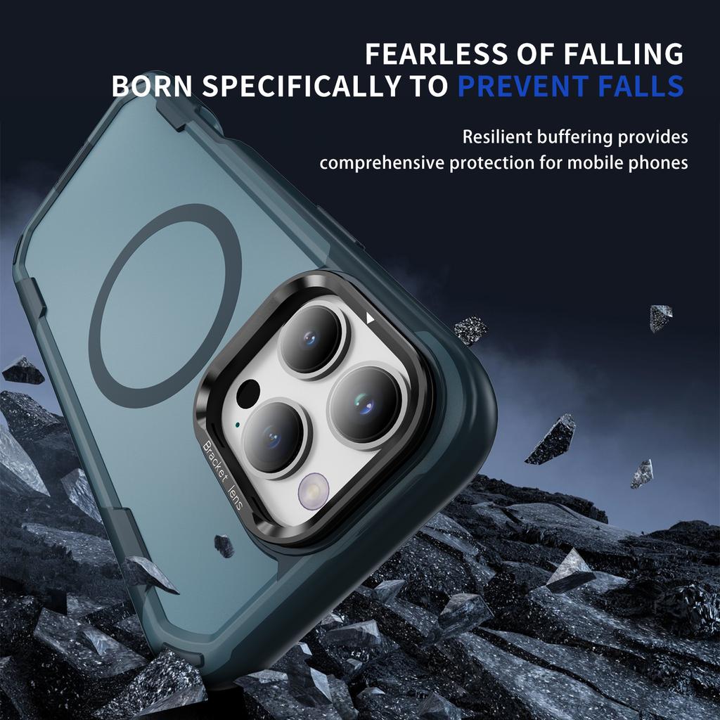 For iPhone 16 Pro Case Compatible with MagSafe Lens Frame Kickstand TPU+PC Shockproof Phone Cover