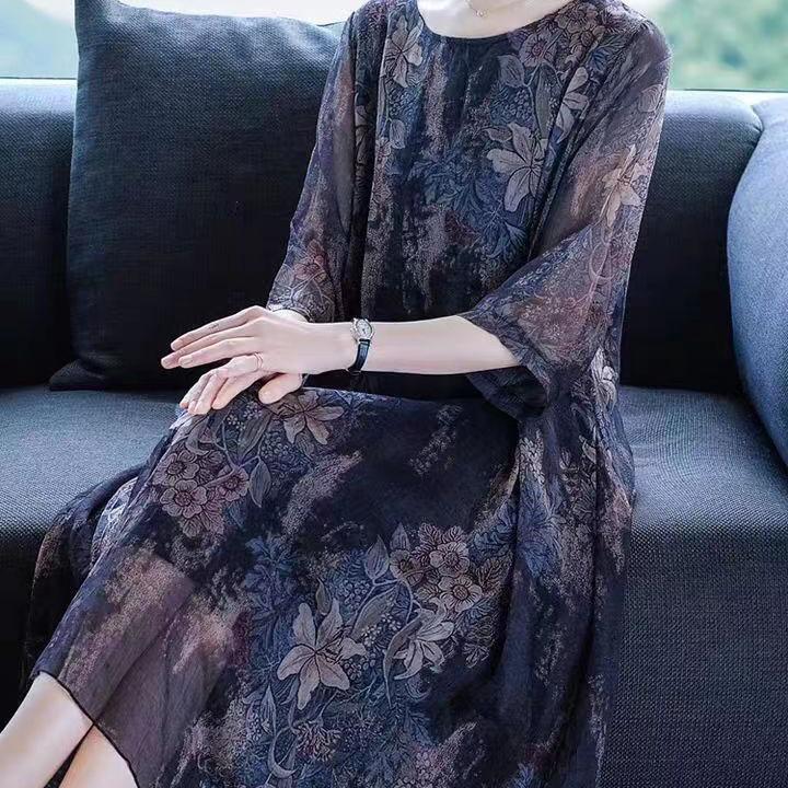 Женское элегантное шелковое платье Boussac с цветочным принтом в стиле вестерн, Vestidos Mujer, 5xl