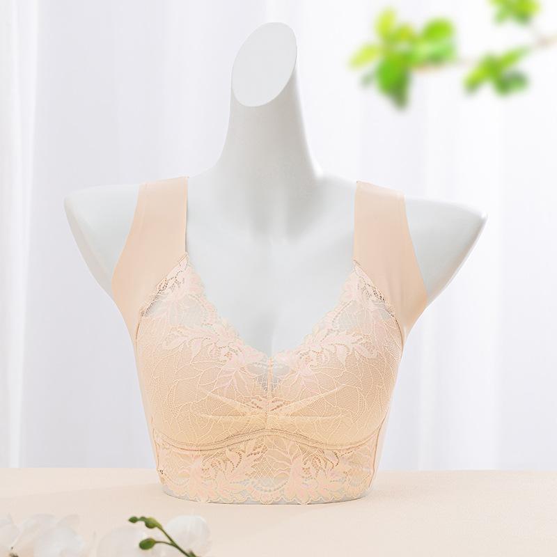 Кружевной бюстгальтер из ледяного шелка с фиксированной чашкой, закрытый бюстгальтер без стального кольца, большая регулировка груди