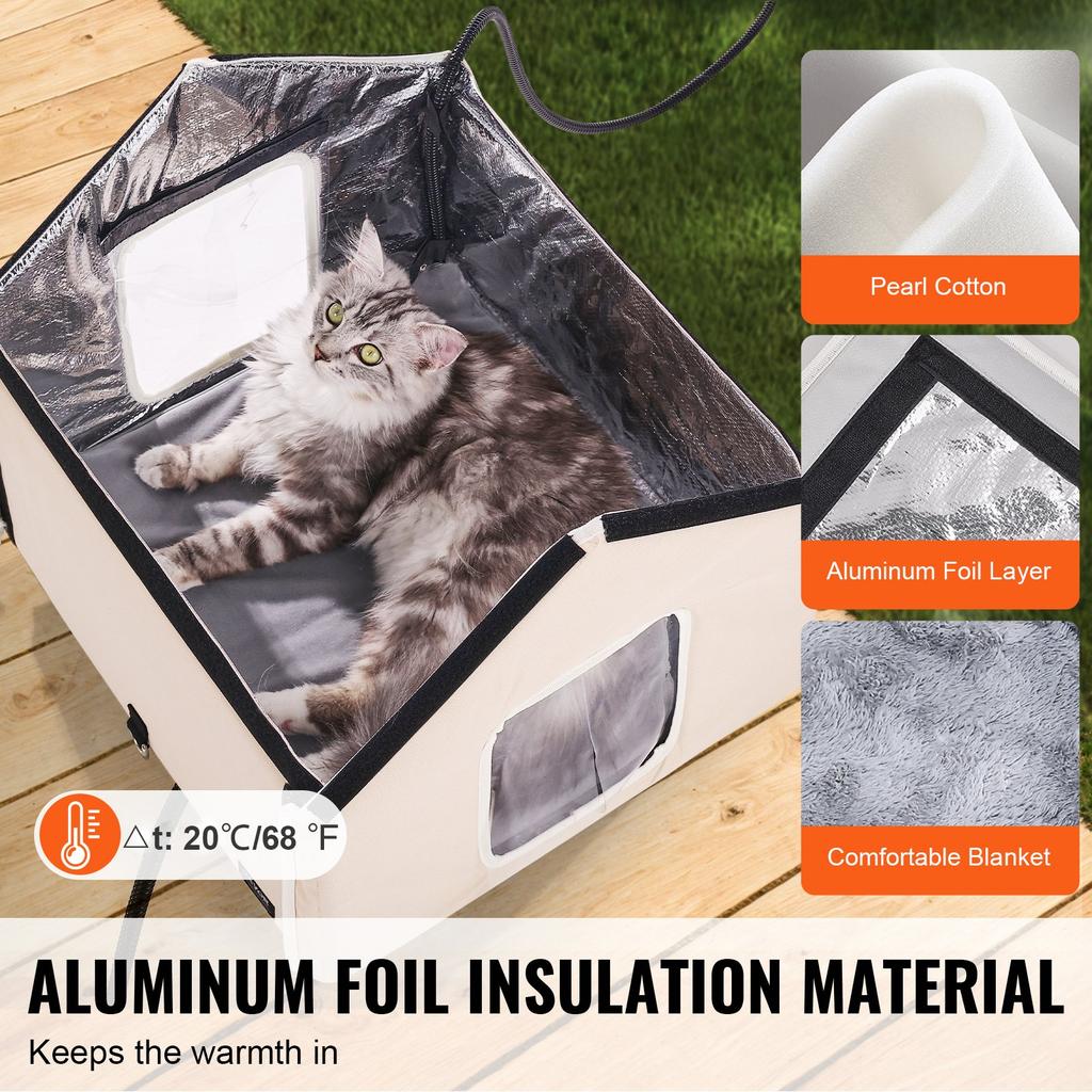VEVOR Elevated Heated Cat House, Outdoor Kitty Shelter with Timer