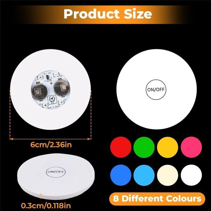 Dessous de Verre LED - NOBRAND - Lot de 8 - 6 cm - 7 Couleurs - Ambiance Festive
