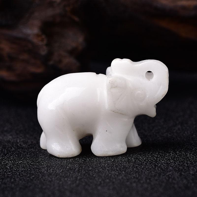 Handmade Carved Tangling Jade Elephant Gemstone Natural Crystal Figurine Good Luck Ornaments