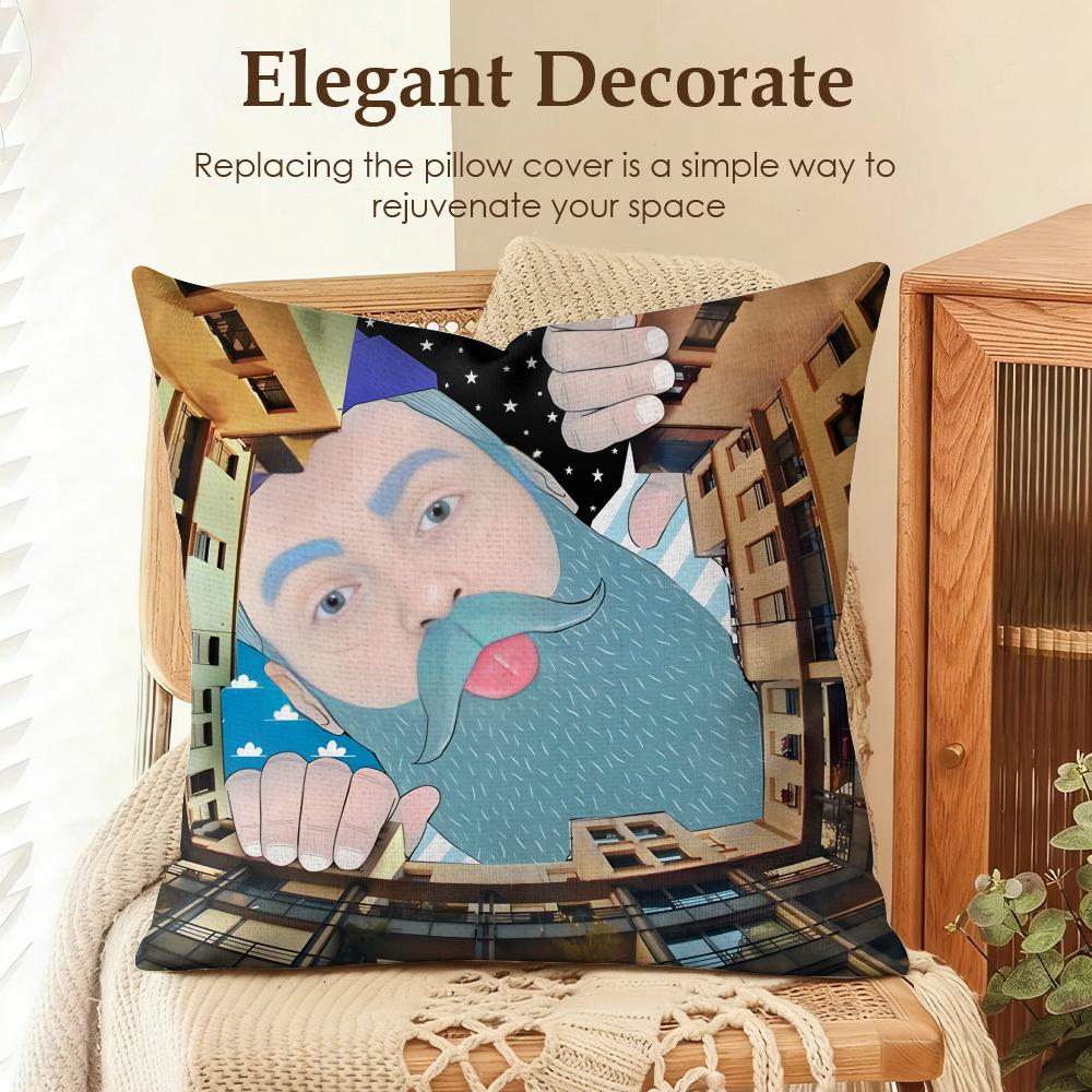 Art City Loneliness Girl Lucky Cushion Cover Natural Linen Organic Fabric DoubleSided Printing Sofa Home Decor Gift Pillow Case