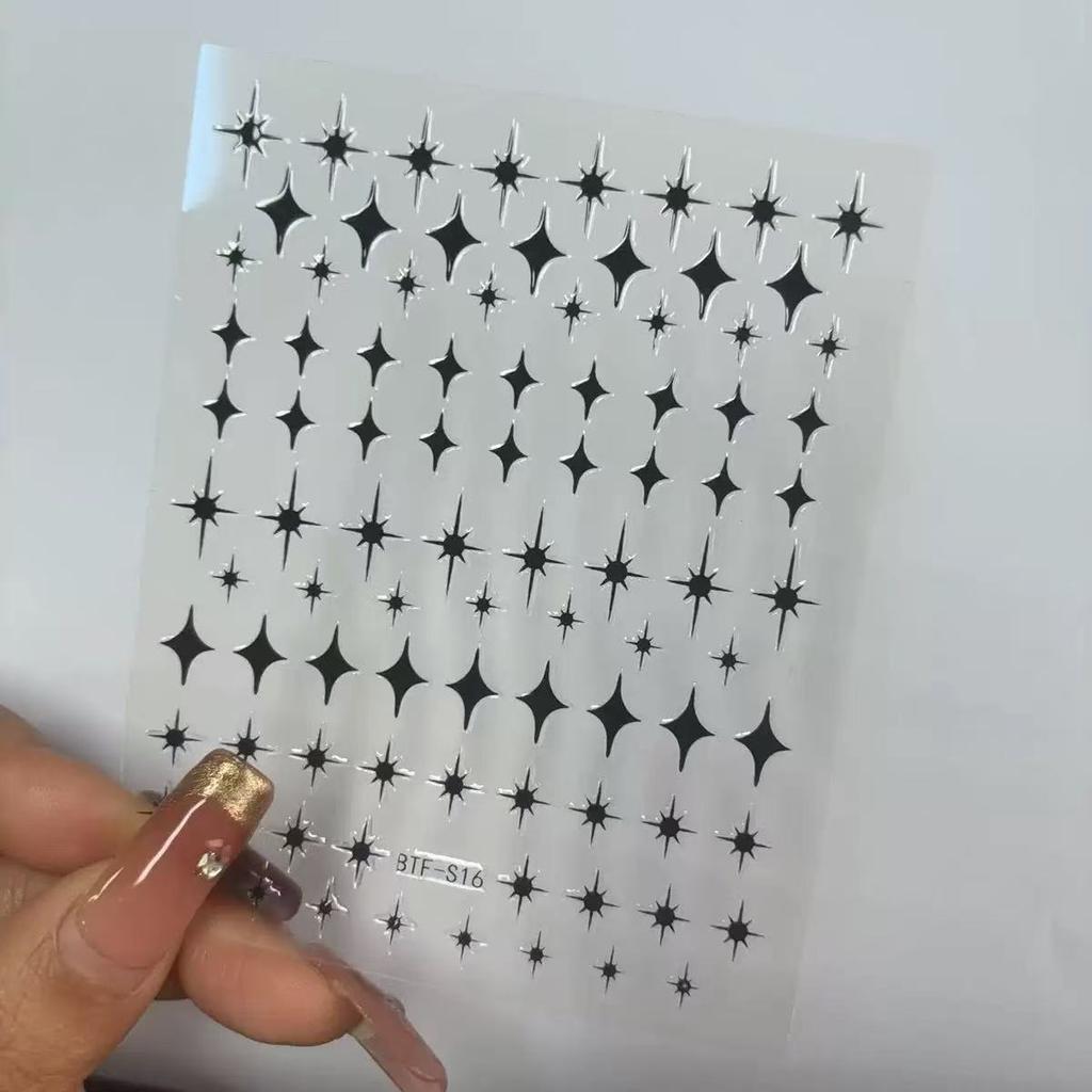 Magnetic Nail Art Sticker Ins Fenghuang Silver Eight Star Black and White Star Glue Nail Sticker