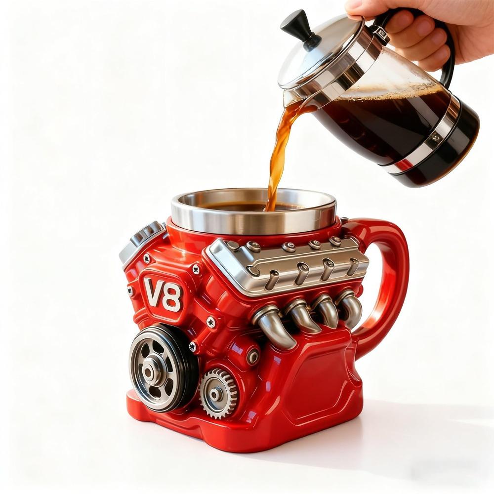 Retro V8 Engines Stainless Steel Cup Double Wall Insulation Car Mug Gifts for Men and Boys