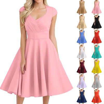 Женское повседневное модное платье средней длины с V-образным вырезом без рукавов с однотонным принтом