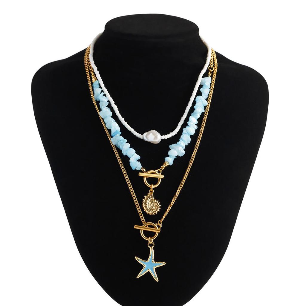 Baroque Multi-Layer Pearl Necklace with Starfish Alloy Pendant