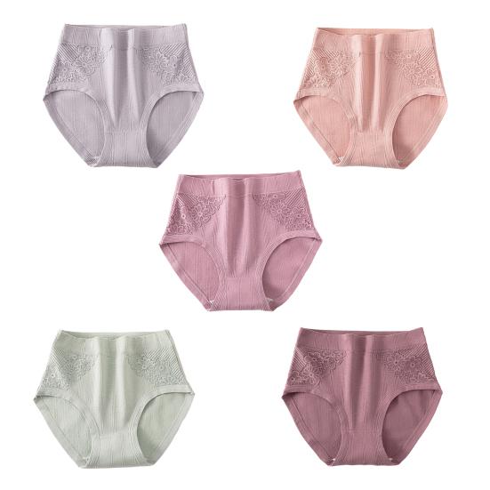 Женское хлопковое нижнее белье Дамские мягкие эластичные трусики с контролем живота Трусики с высокой посадкой Кружевные хипстеры Полностью закрывающие трусы