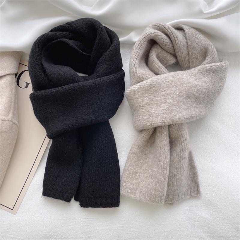 Korean Knitting Scarf Solid Color Thickened Warm Women Scarf Cold Weather Thermal Neck Wrap Casual Outfit Scarf