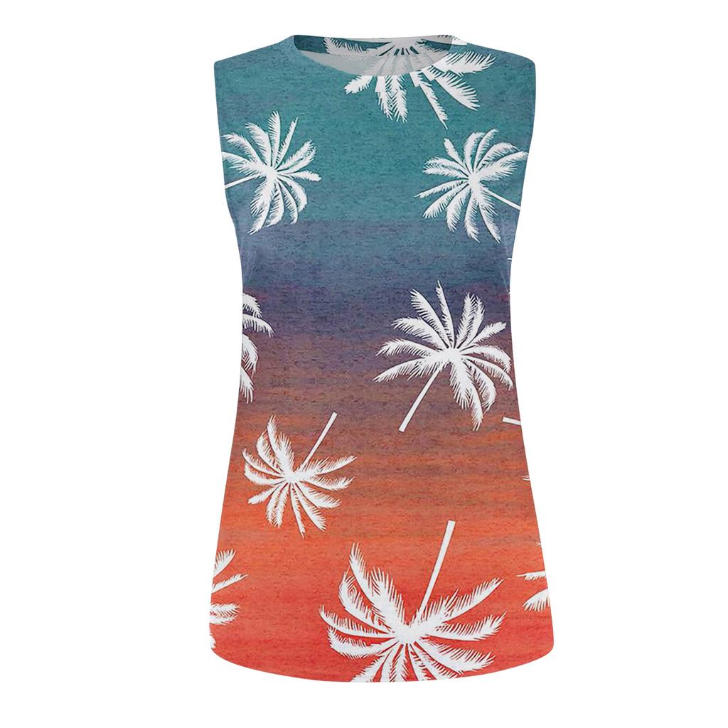 Женская повседневная футболка без рукавов с круглым вырезом и гавайским принтом