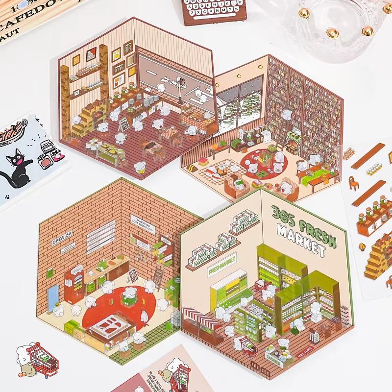 Diy House Landscape Stickers Cute Bubble Food Car Cabin Scene Sticker Festival Gift for Adult Kid Children Student