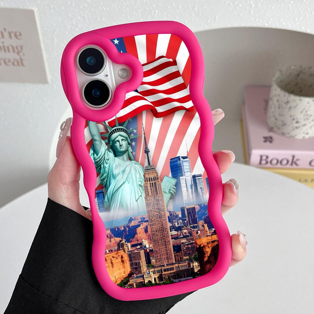 США Флаг Америки Волнистый Край ТПУ Чехол для Мобильного Телефона для iPhone 17 16 15 14 13 12 11 Air Pro Max Plus Цветной Чехол