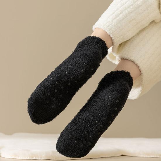 1 пара женских носков, утолщенные, эластичные, противоскользящие, с противоскользящей нижней частью, однотонные носки-тапочки, теплые, мягкие, не впитывающие пот, женские зимние носки