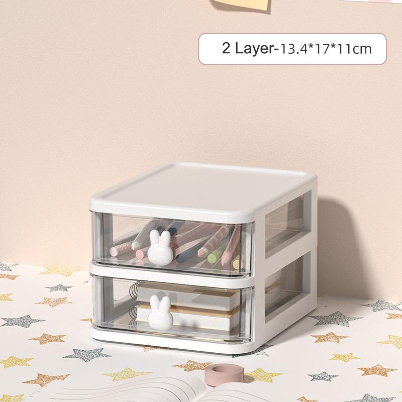 Desktop Cosmetic Storage Box Organizer Drawer Office Storage Rack Stationery Desk Pen Holder Bunny Drawer Organizer Cute Kawaii